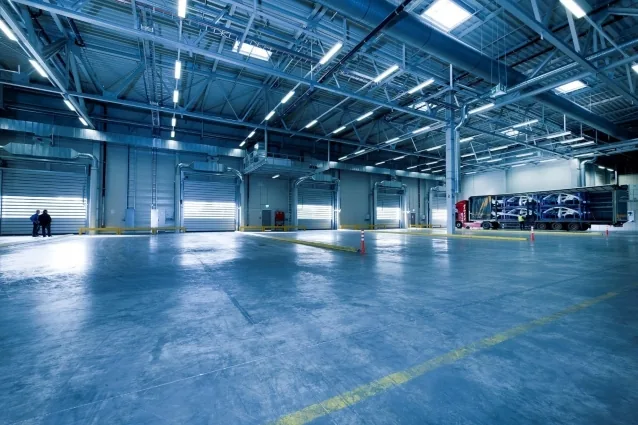 Poured concrete flooring in a commercial building